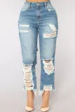 Ripped High Waist Denim Jean