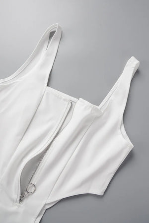 White Casual U Neck Top