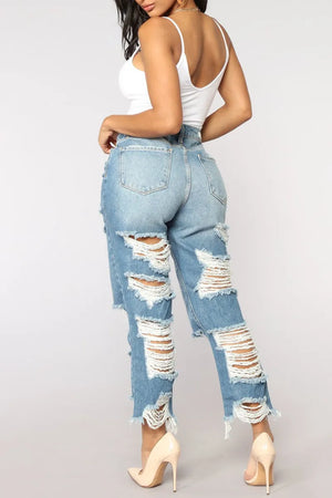 Ripped High Waist Denim Jean