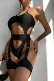 Black Bandage Hollowed Out Backless 2pc