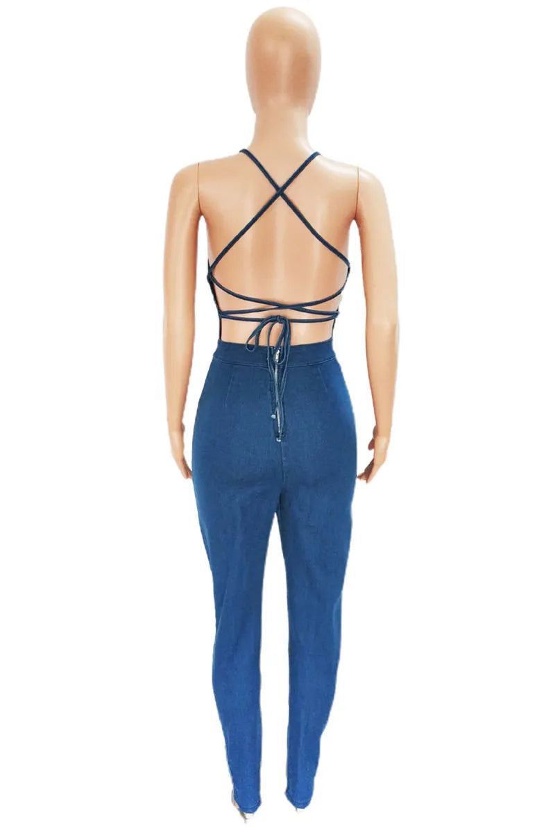 Backless Cross Spaghetti Strap Jumpsuit