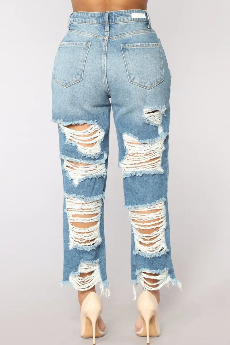 Ripped High Waist Denim Jean