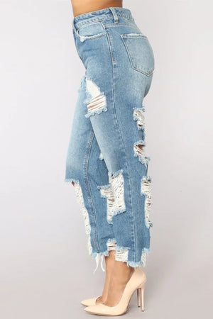 Ripped High Waist Denim Jean