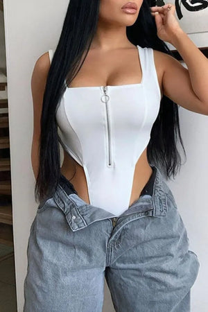 White Casual U Neck Top