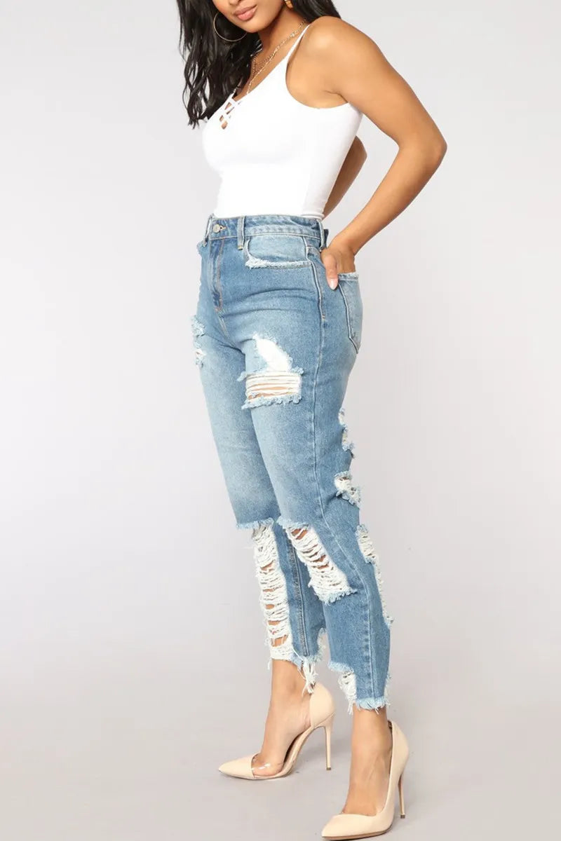 Ripped High Waist Denim Jean